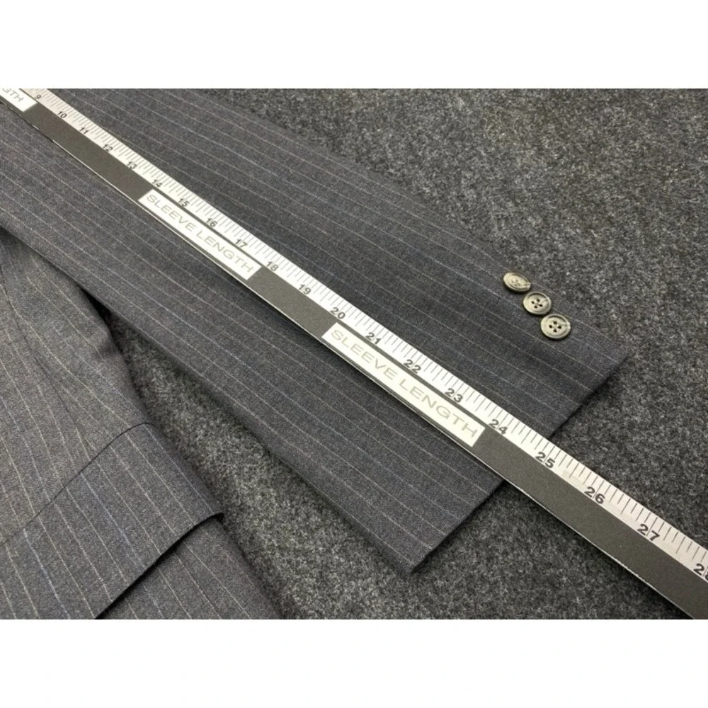 Austin Reed Pinstripe Blazer Men Size 46L Charcoal Grey Wool Blend Two Button